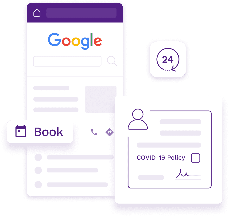 Google My Business listing with a 24*7 "Book" Button and Covid-19 waiver form for customers.